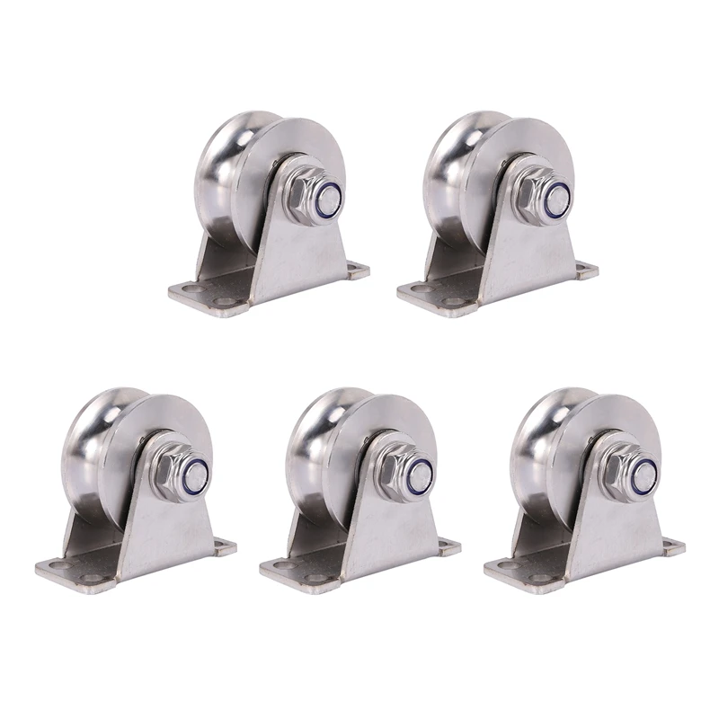 

5 Pack U-Type Stainless Steel Pulley Block Mute Bearings Groove Sliding Roller Track Wheel