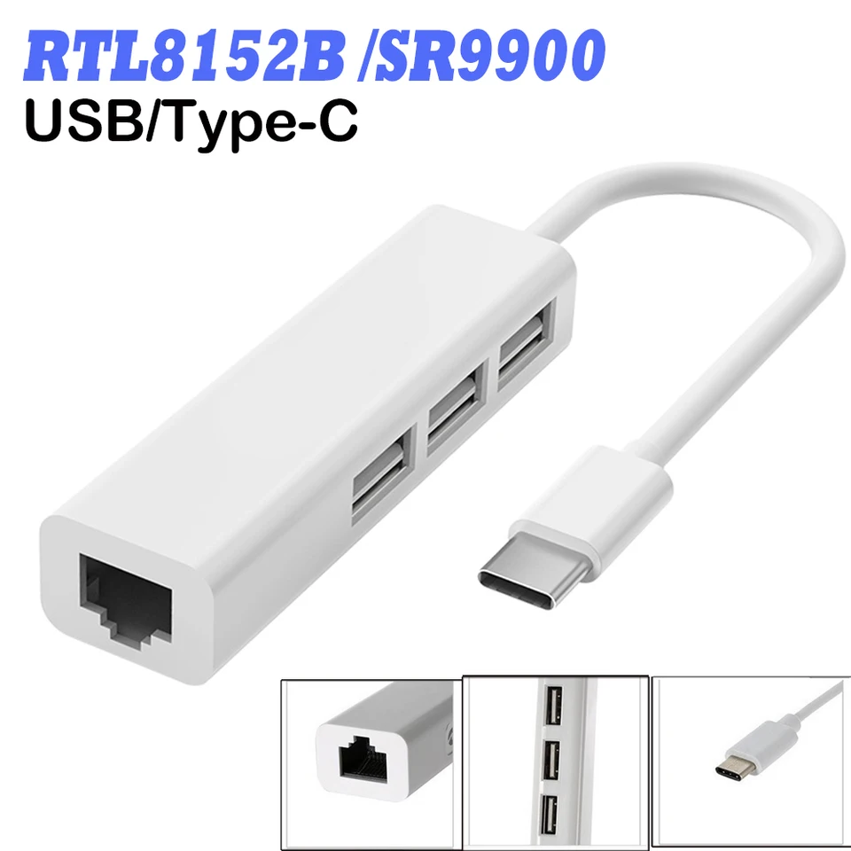 Adaptateur USB 4-en-1 Vers RJ45 + Hub USB – 20cm
