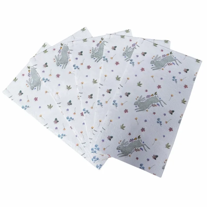 20pcs 33*40cm 3-Ply Easter Element Napkin Bunny Pattern Disposable Wine Glass Flower Paper Placemat DIY Decoupage