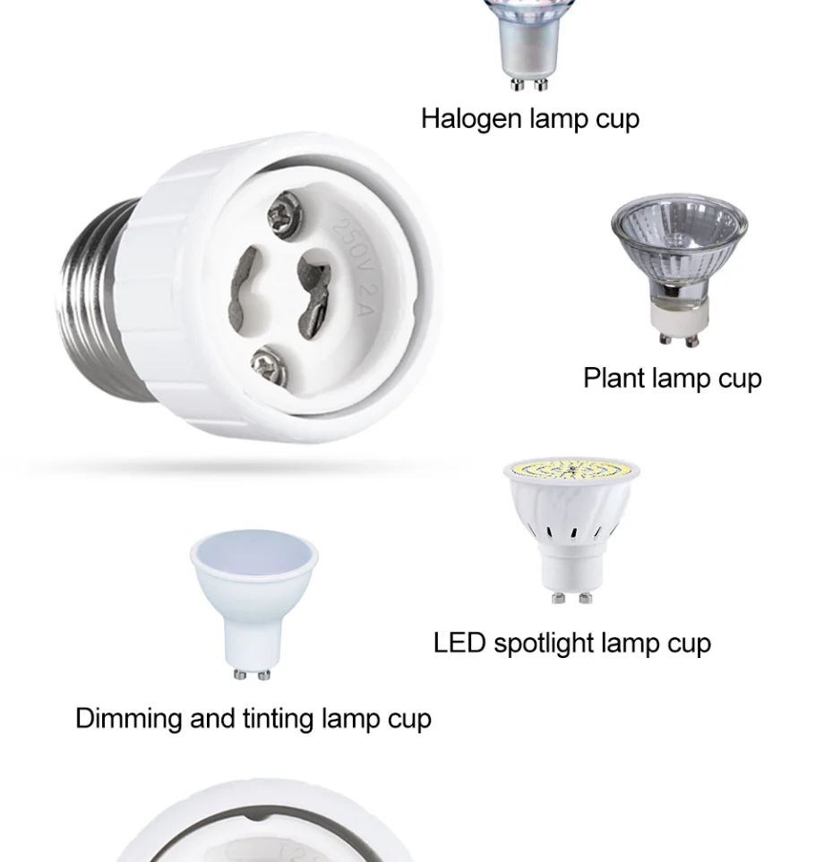 Description Picture 5 of itemE27 to GU10 Adapter LED Bulb Socket Standard E27 Interface Fireproof Material Suitable For LED Plant Light Cup Halogen Lamp