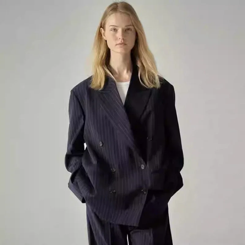 

2023 Spring and Summer NewCasual Striped Women Navy Blue Blazers