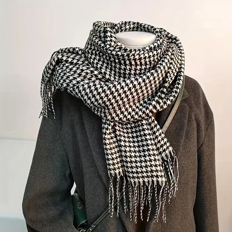 Winter Fashion Black White Plaid Scarf for Women Men Classic