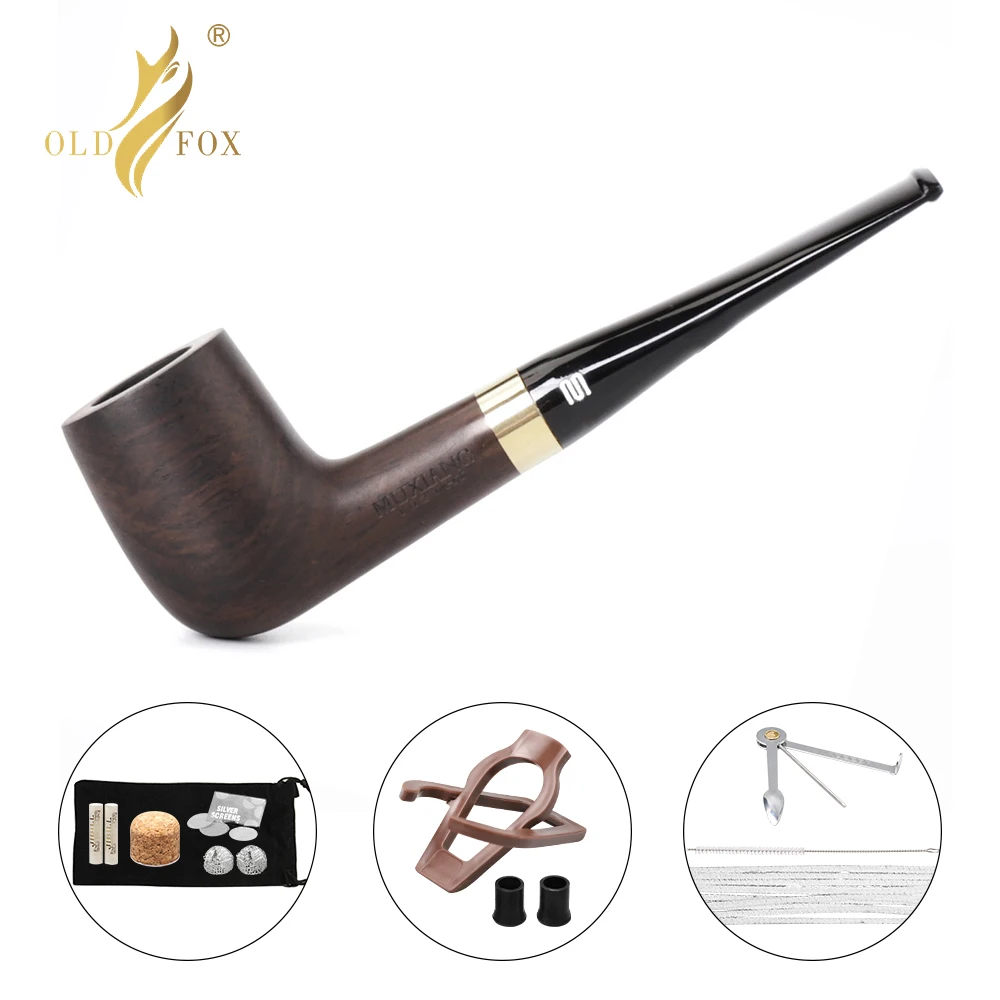 Old Fox Black Sandalwood Tobacco Pipe Set Accessories 9MM Filter Solid Wood Dry Ebony Smoking Pipe Gold Ring With 10 Tools Kits smoking accessories tobacco pipe tobacco smoking accessories smoking pipe filters smoking pipe