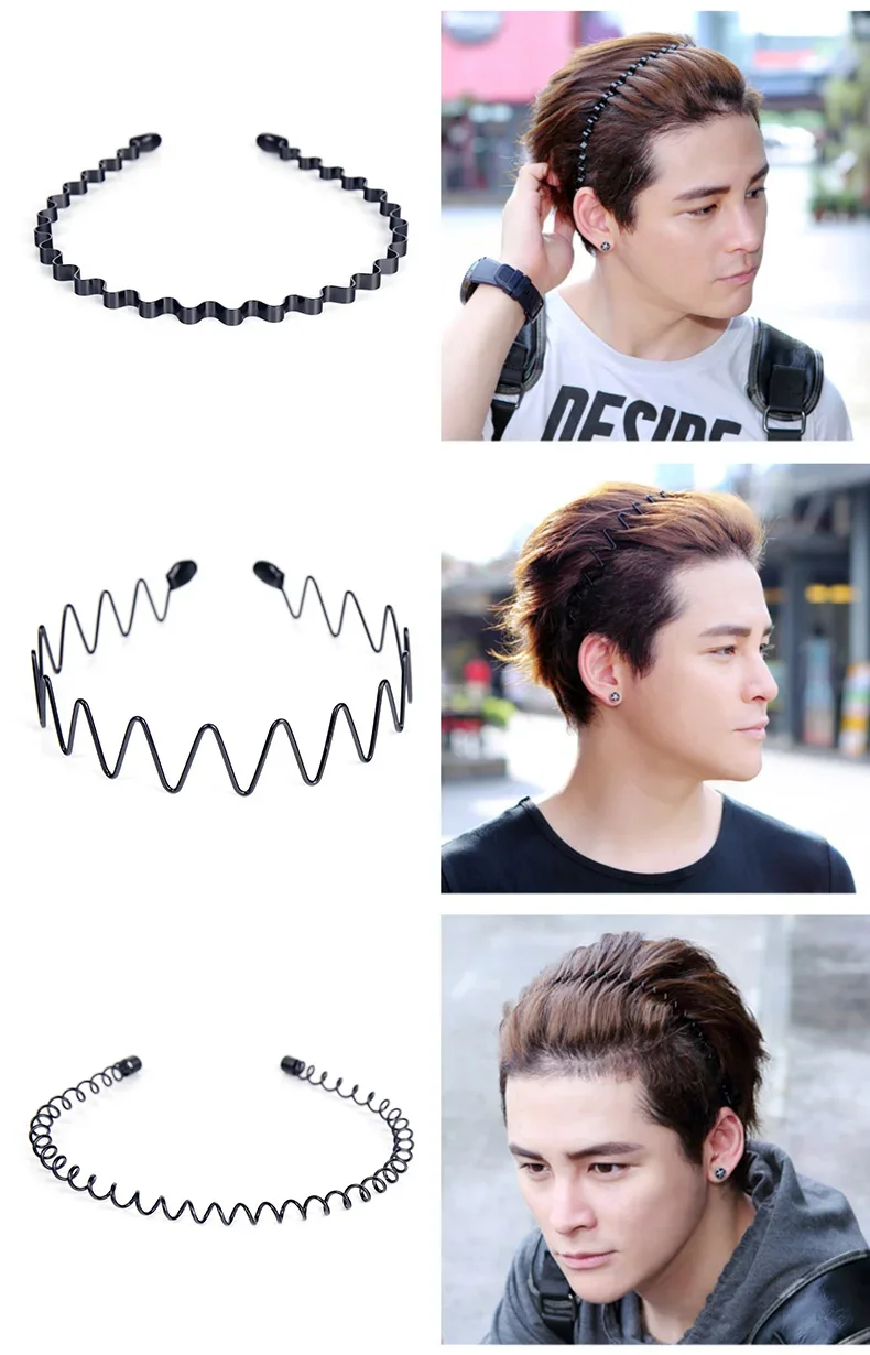 Black Metal Wavy Headband Men Women Hair Band Head Hoops Bands Sport Headbands Headwear Hairband Bangs Holder Hair Accessories