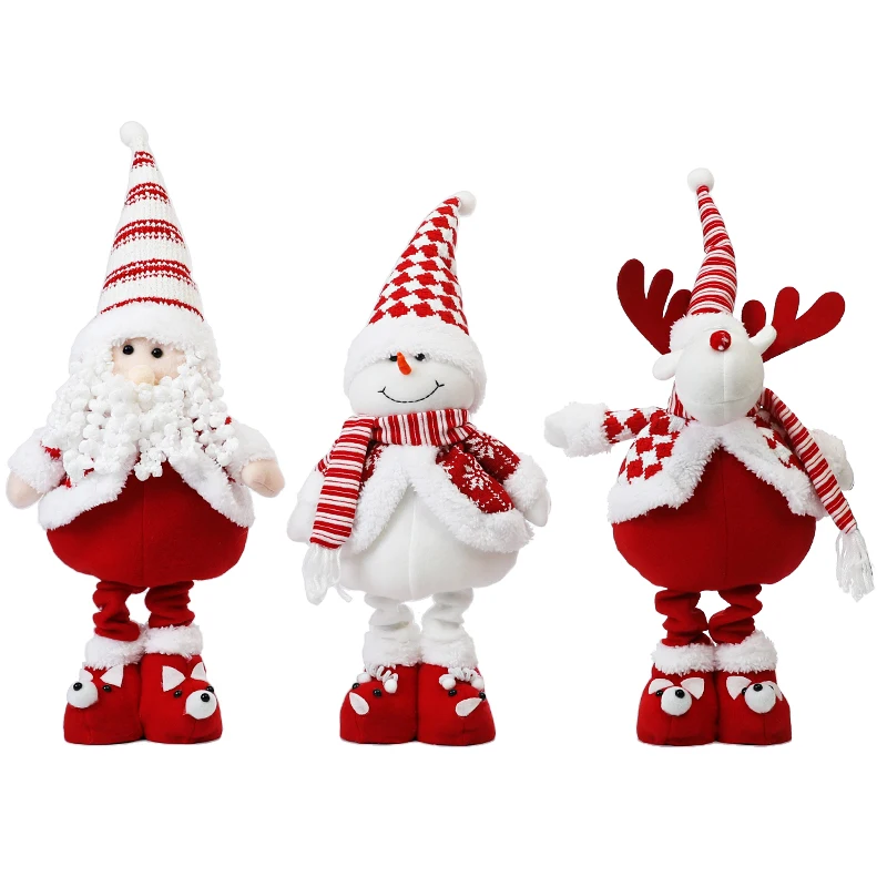 Merry Christmas Home Decor: Red White Striped Santa Claus Dolls Snowman Elk Doll Ornament Telescopic Decoration