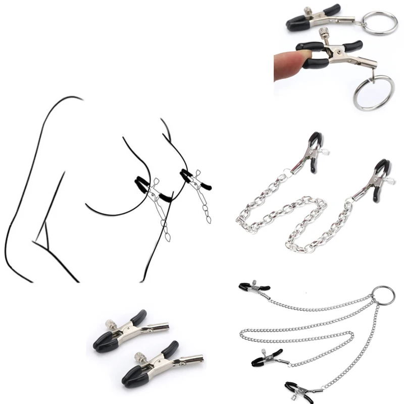 Stainless Steel Metal Chain Nipple Milk Clips Breast Clip Sex Slaves Nipple Clamps Sex Toys Butterfly Style For Couples