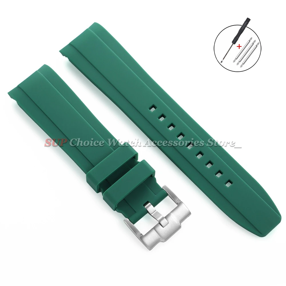 High-Quality Silicone Rubber Sport Watch Band with Curved Ends - Waterproof Bracelet