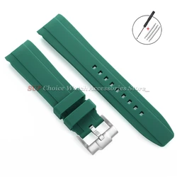 High - Quality Silicone Rubber Sport Watch Band with Curved Ends - Waterproof Bracelet - 20mm (Dark Green)