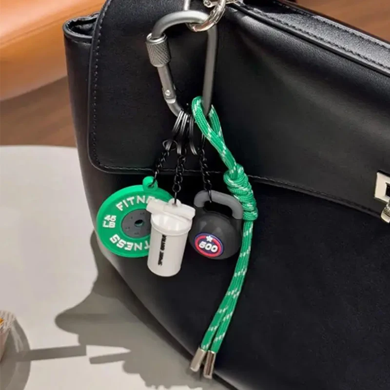 Fitness Peripheral Handmade Pendant Bag Lanyard Keychain Sports Training Dumbbell Water Cup Keychain Phone Backpack Accessory
