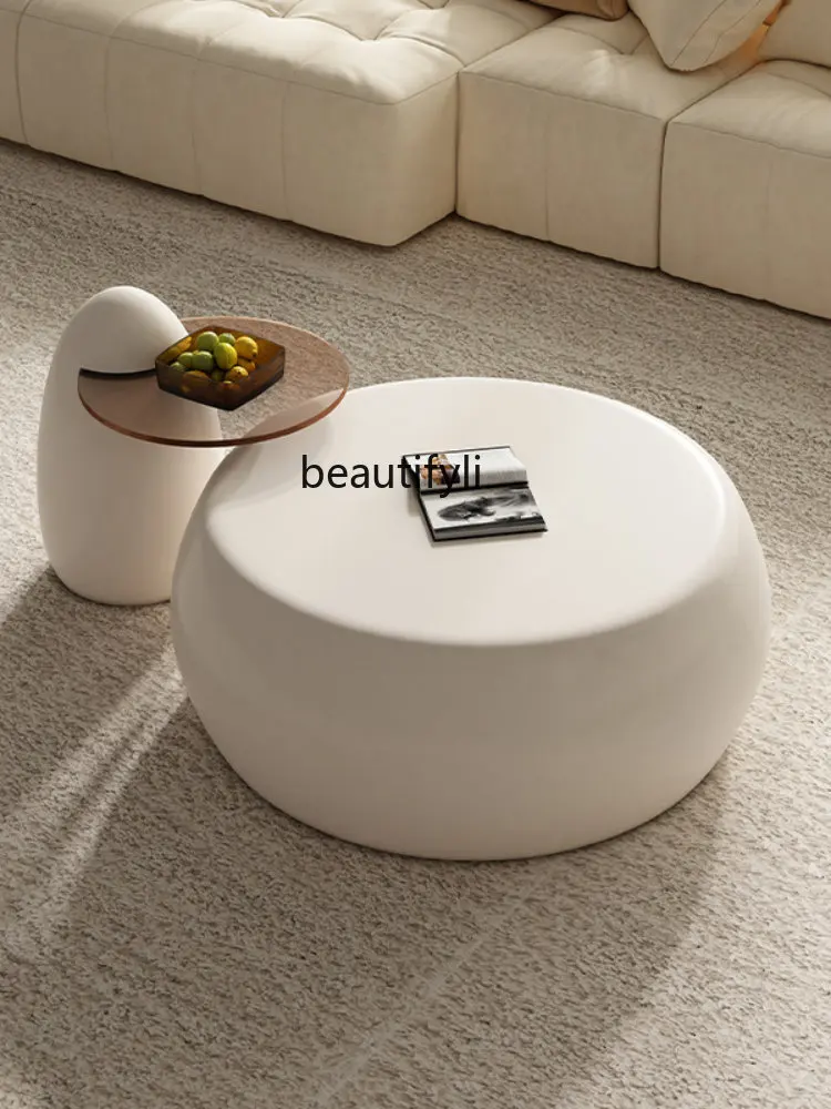 

Cream Style Creative Coffee Table Side Table Small Apartment Modern Simple round TV Cabinet Unit