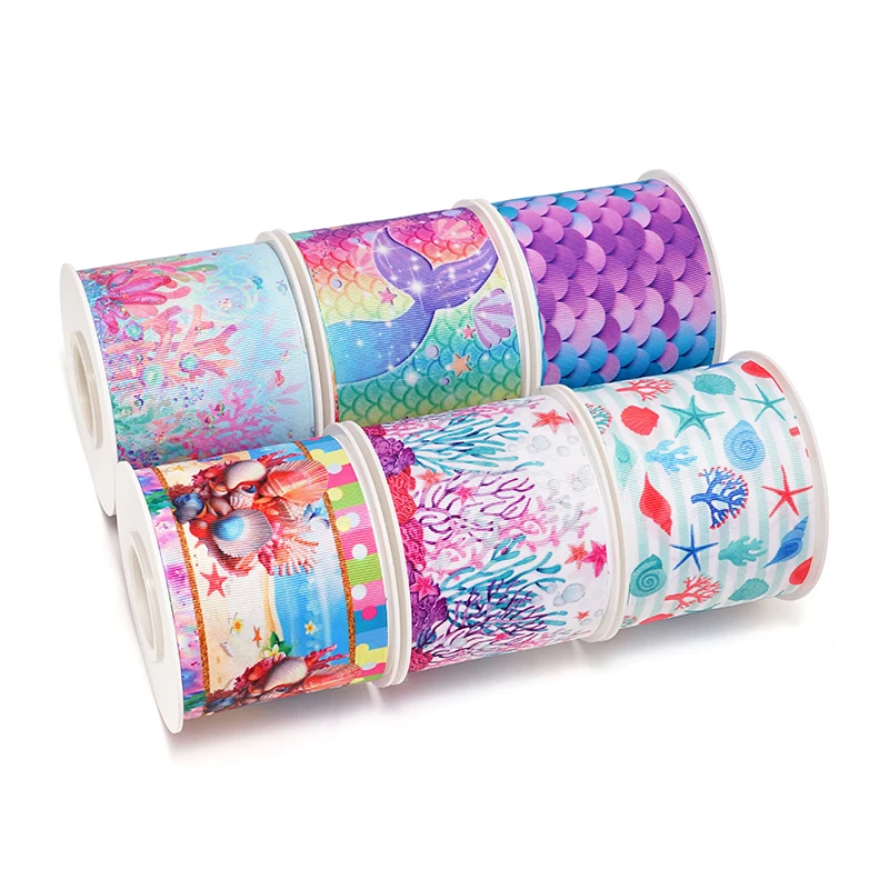 5 Yards Marine Organism Printed Grosgrain Ribbons For Hair Bows DIY Handmade Materials 83476