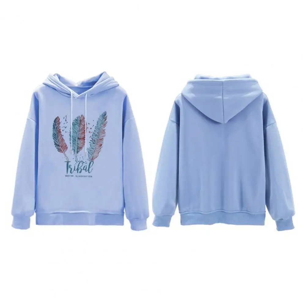 

Keep Warm Hoodie Women Hoodie Feather Print Hoodie Warm Loose-fit Unisex Hooded Sweatshirt for Fall Winter