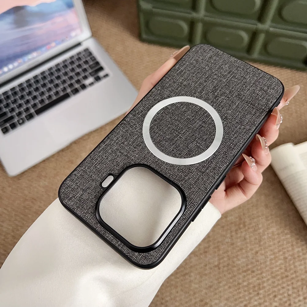 MagSafe Magnetic Leather Wireless Charging Case with Luxury Cloth Design