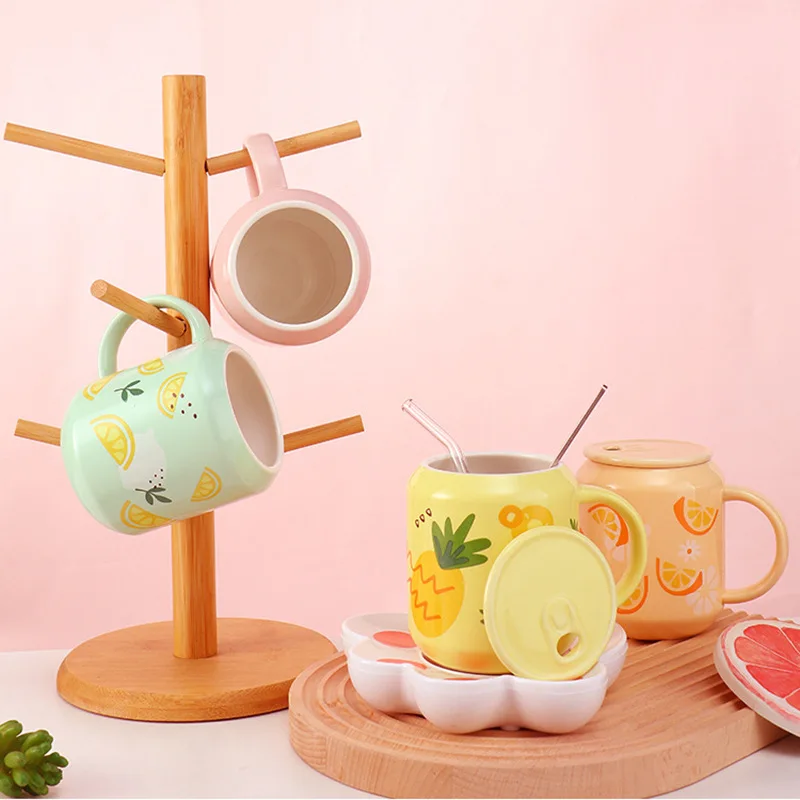 Cute Fruity Mug Glass Mug with Spoon and Wood Lid – GinkgoHome