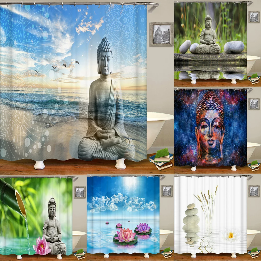 

Chinese Buddha Shower Curtains Waterproof polyester Fabric Bathroom Curtain With Hooks Custom Shower Curtain For Home Decor