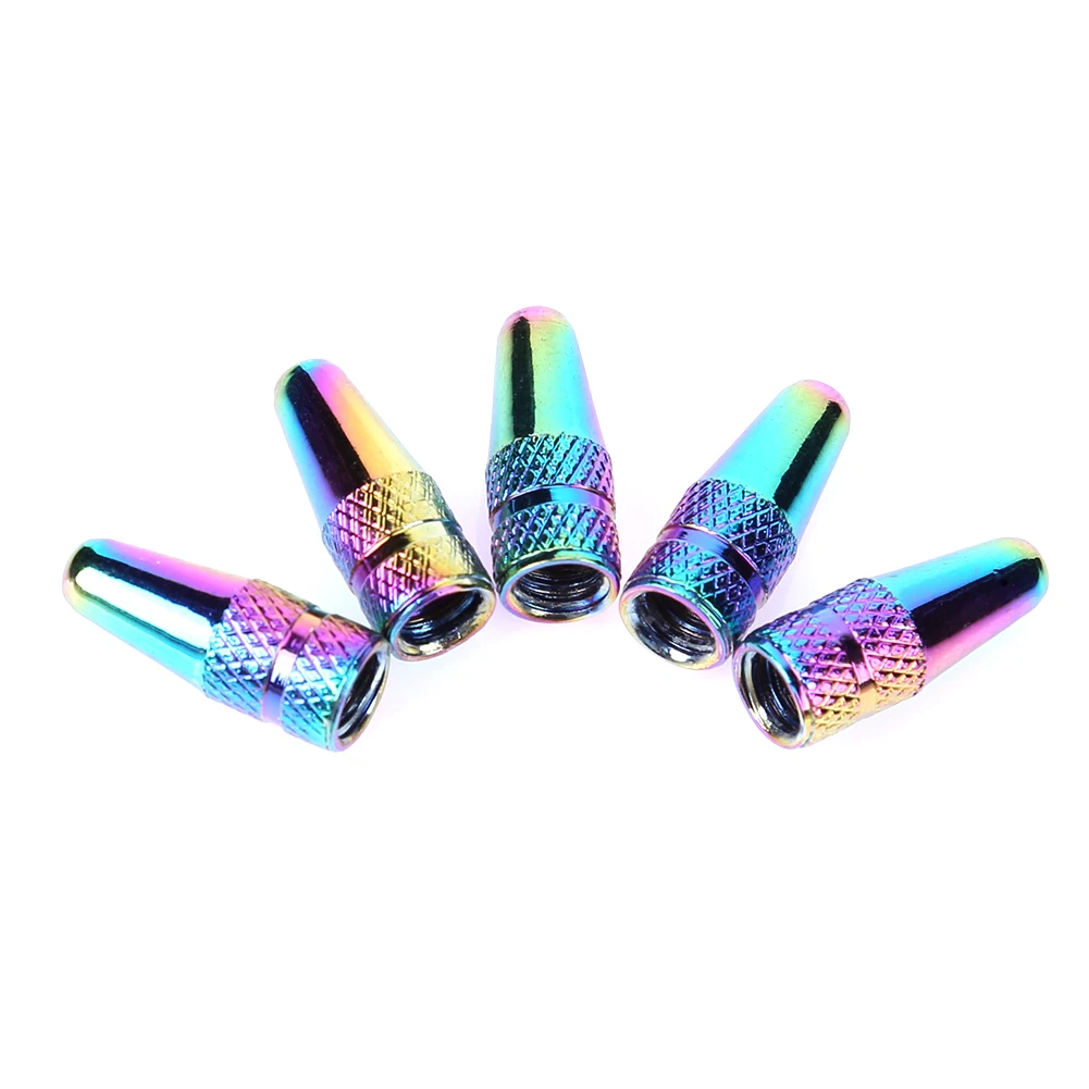 5pcs Bicycle Wheel Valve Dust Cover Replacement Bike Tire Valve Stem Caps Rainbow Color Aluminum Alloy Parts for  Valves