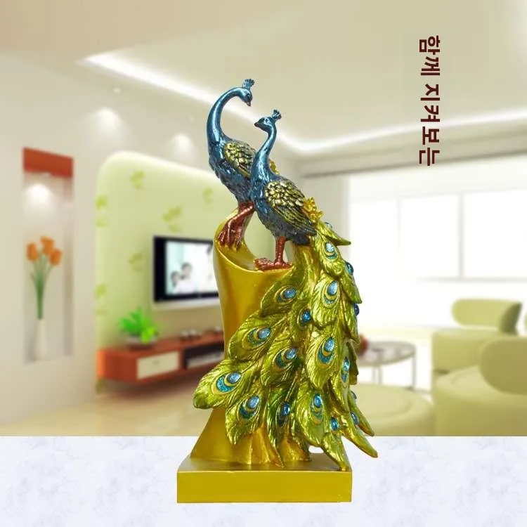 행운의 커플 공작새 공예품 홈 데코레이션 거실 웨딩 침실 장식 합성 수지 유럽 스타일 장식 액세서리