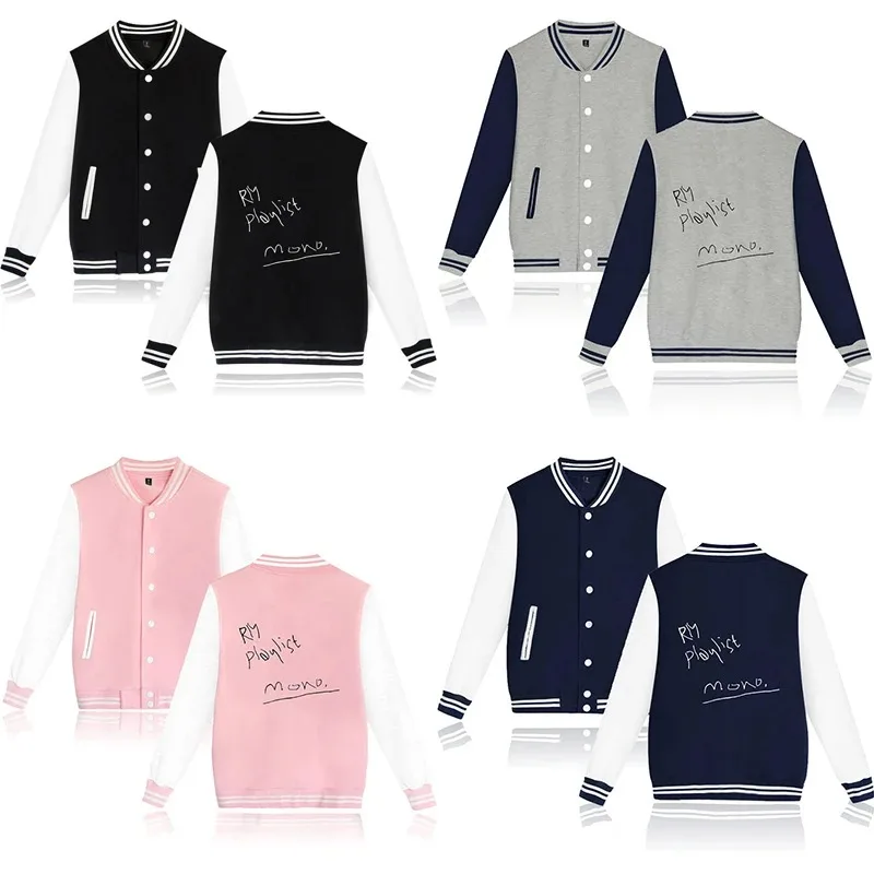 

New KPOP RM Mono Playlist Baseball Jacket Coat Fashion Hip Hop Men's Women Hooded Long Sleeve Jackets Tops 4xL