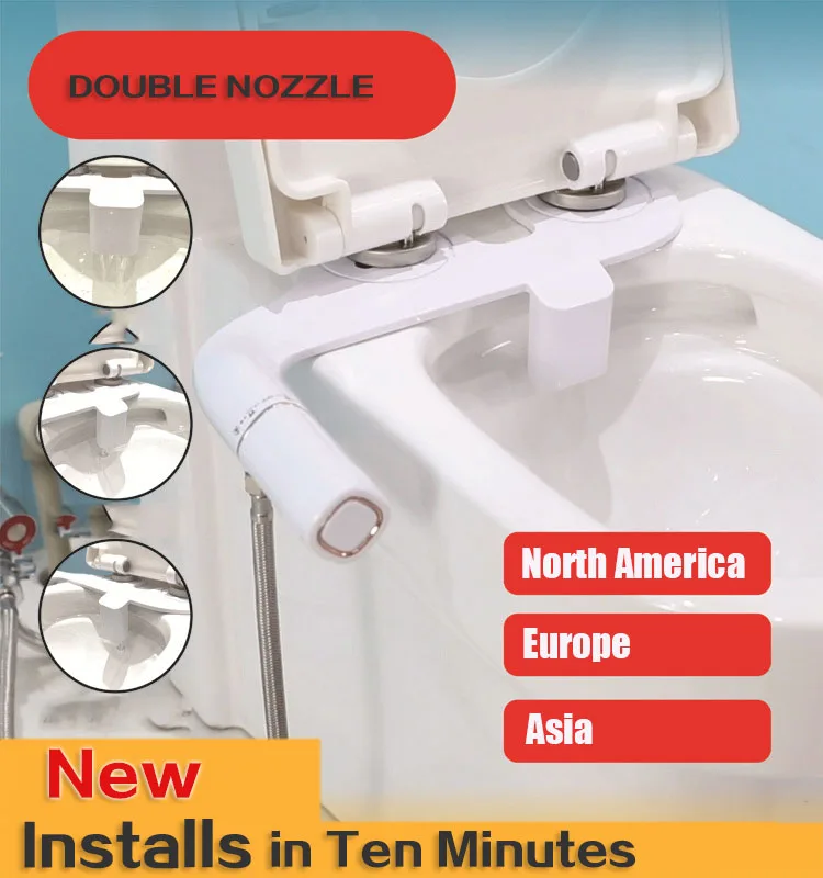 Oulylan Bidet Adjustable Attachment Ultra-Slim Toilet Seat Attachment Dual Nozzle Bidet Water Pressure Non-Electric Ass Sprayer