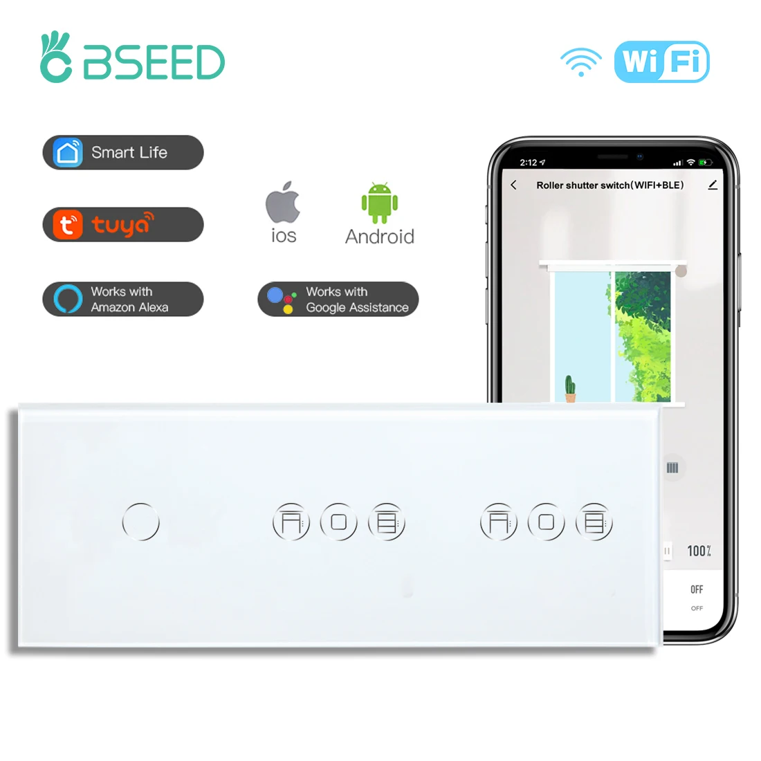 BSEED-Interruptor táctil Wifi para pared, dispositivo inteligente de 1/2/3  entradas, compatible con Smart Life, Google, Alexa, Control por aplicación