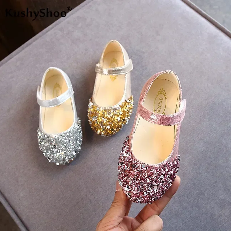 Toddlers Girls Shoes Glitter Leather Flats For Little Kids Children's Dress Shoes  Princess Sweet Loafers Soft For Dance 4