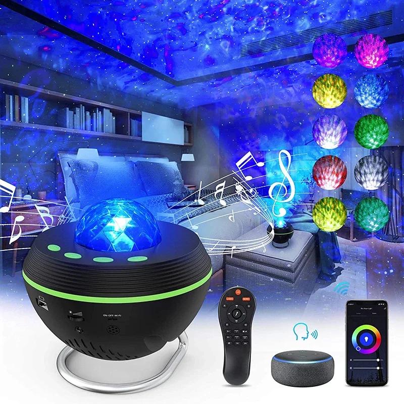 

WiFi Tuya Smart LED Star Galaxy Projector Ocean Wave Starry Sky Night Light Nebula Atmospher Lamp Blueteeth USB Music Player