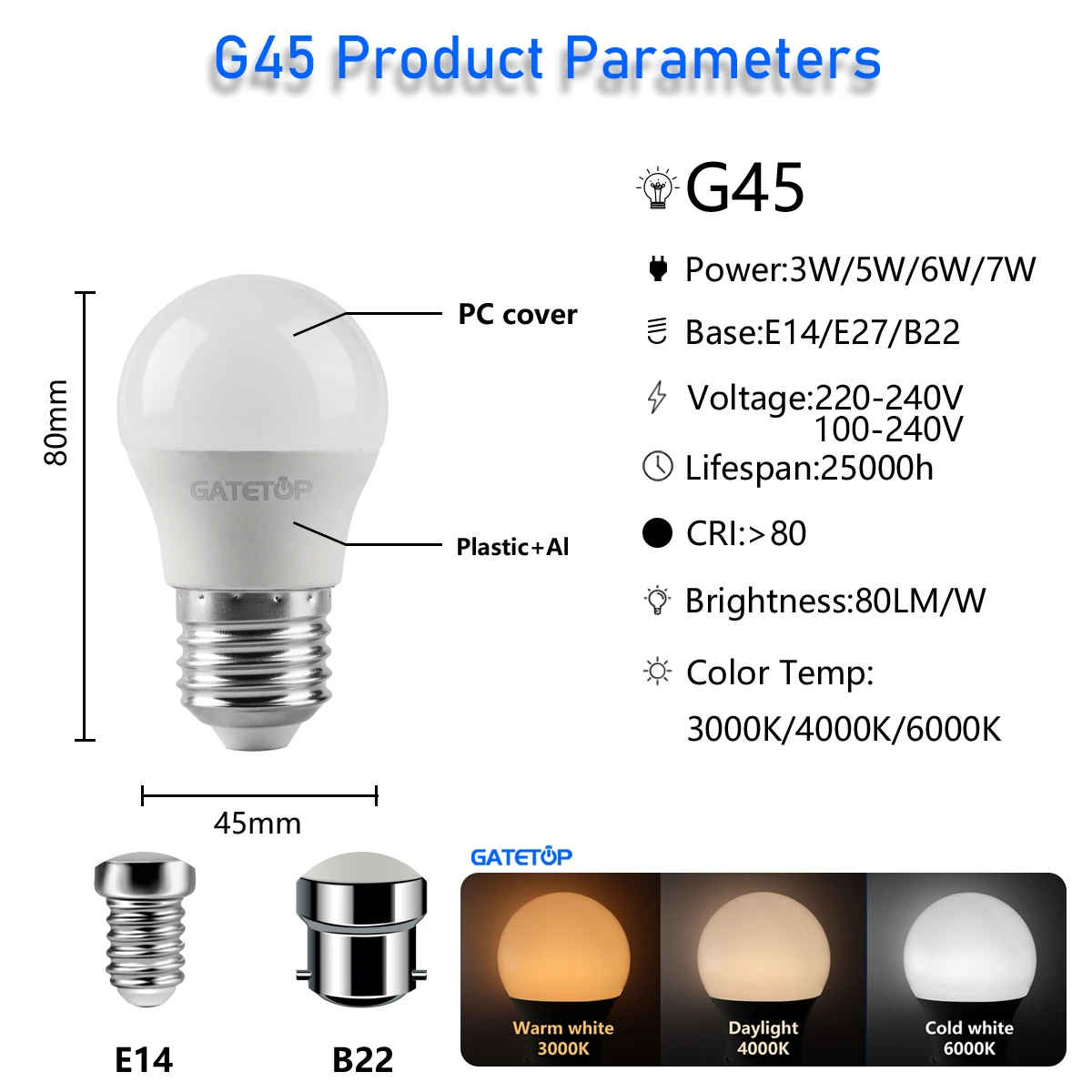 6 Stuks Led Lampen Energie-Efficiënte Ac230 V Aca 110V G45 C37 E14 E27 B22 3W 5W 6W 7W Led Golf Lamp Voor Huisdecoratie