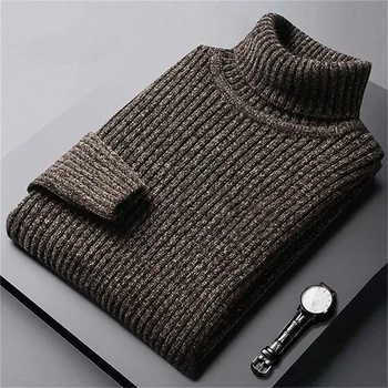 2025 nuovi uomini spessi maglione caldo inverno lavorato a maglia dolcevita pullover maschile collo alto solido slim fit maglioni morbidi per uomo top 1