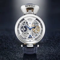 Montre mécanique automatique étanche haut de gamme, avec bracelet en cuir véritable et coque arrière transparente en acier inoxydable 4