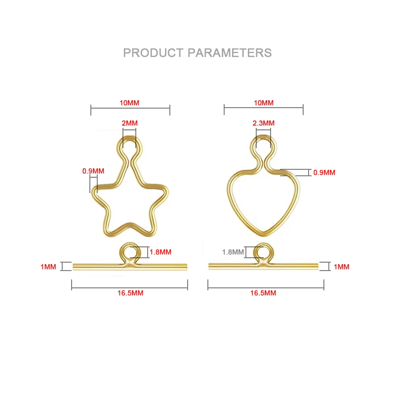 14K Gold Filled Star/Heart Toggle Set Charm 10MM Gold Pendant For Bracelet Necklace Earring DIY Jewelry Findings Accessories