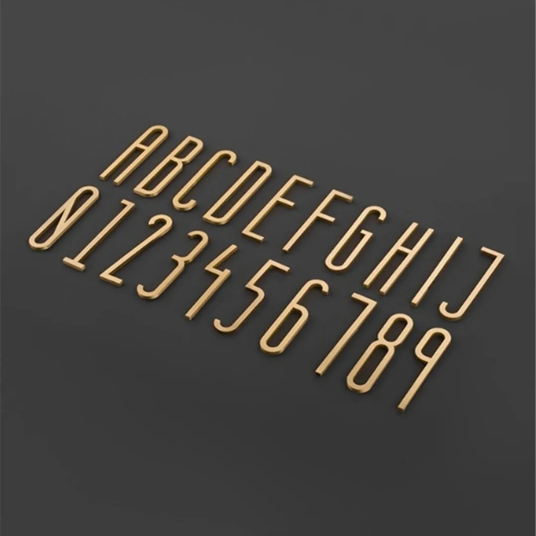 Solid Brass Self-Adhesive Gold Decorative English Letters Home Decoration Copper Letter House Number DIY Shop Name