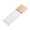 6Pcs Stainless Steel Fondue Fork Chocolate Fork With Wooden Handle Fruit Cake Cheese Pot Hot Fork BBQ Meat Skewer Kitchen Tool