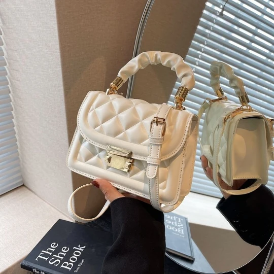 

NEW 2023 White Korean Trend Rhombic Girl Woman Messenger Shoulder OL PU PVC Leather Women Lady Bags Mini Handbag Purses Tote Bag