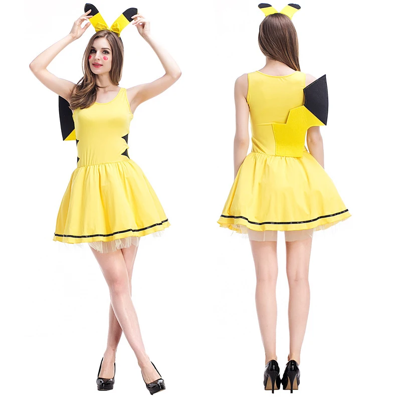 orden banco reacción Vestidos amarillos de Pokémon para mujer, disfraz de Pikachu para fiesta de  Halloween, Verano| | - AliExpress