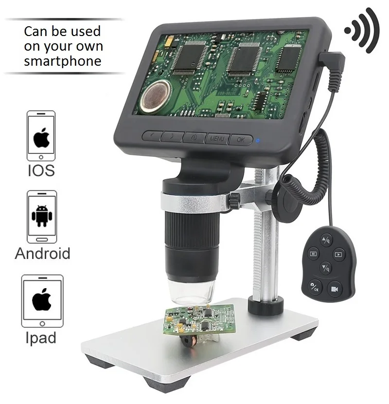 Microscope numérique électronique USB 1000X avec écran LCD 5 amarans, n'aime, microscope de soudage portable WIFI pour la réparation de téléphones PCB