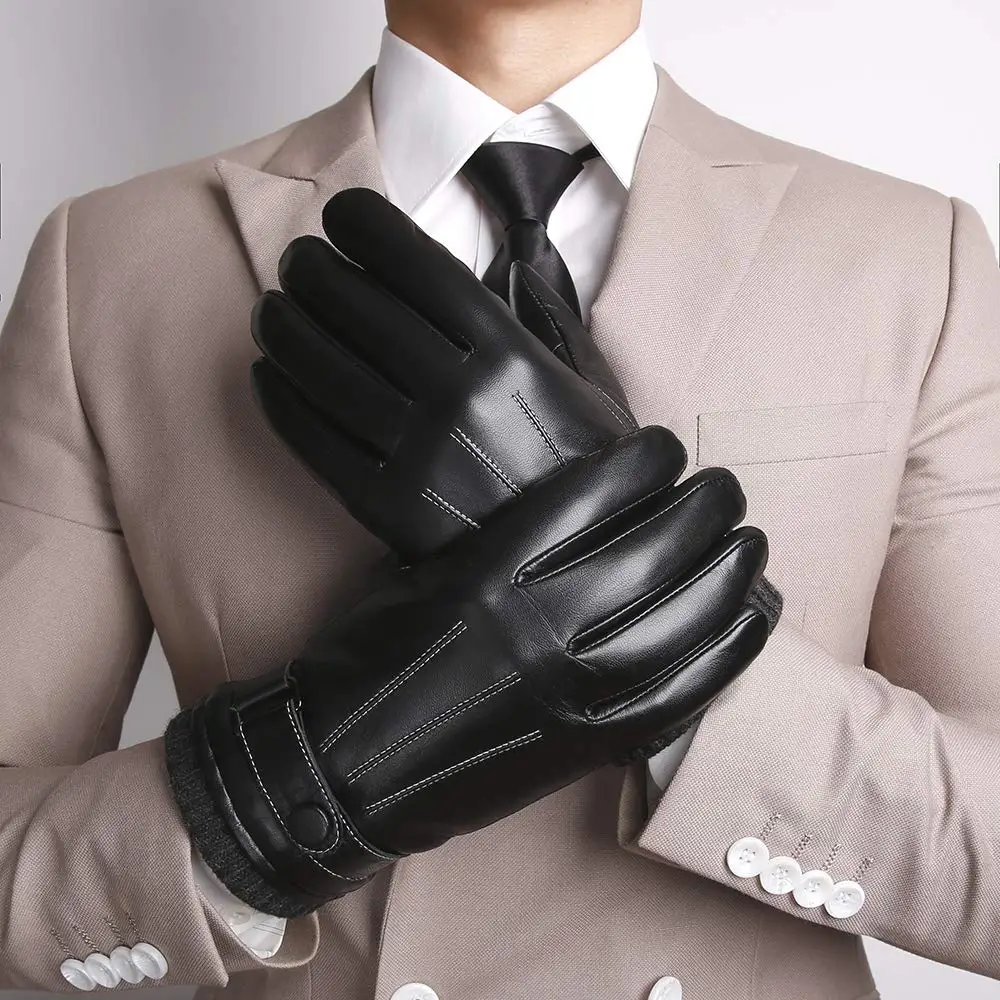GOURS Men's Genuine Leather Winter Gloves Black Real Sheepskin Touch Screen Driving Gloves Fleece with Wool Knit Cuff New GSM057