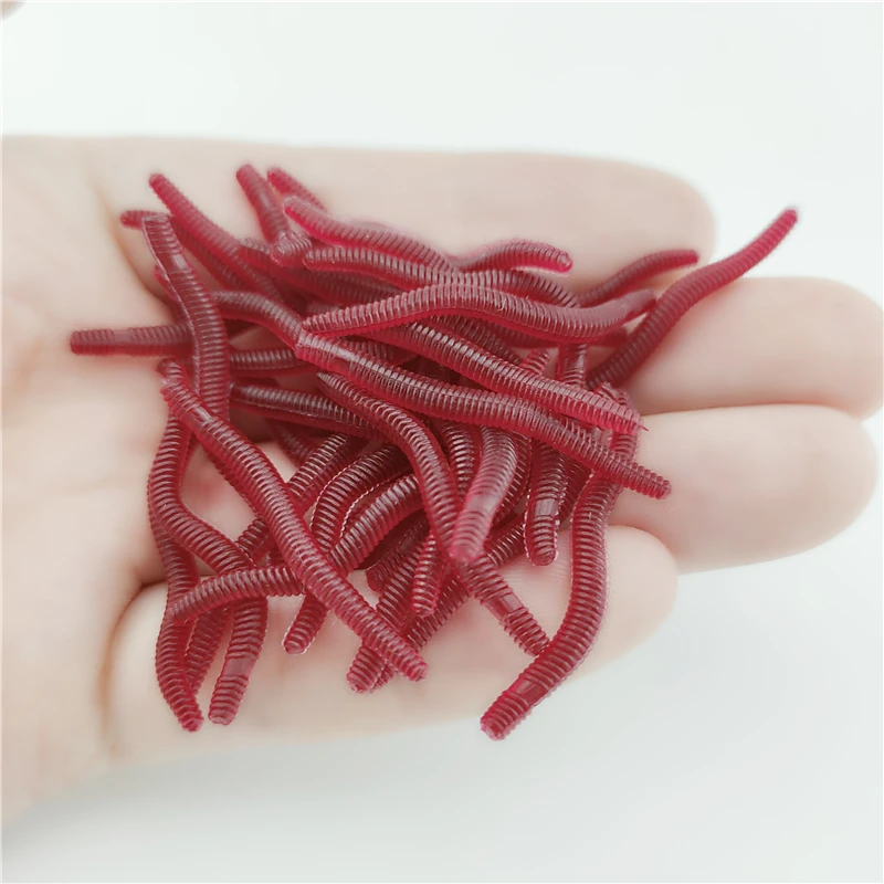 100PCS Weicher Köder Bass Brassen Blutwurm Angeln Regenwurm Wurm Gummi Rote Würmer Köder Fischgeruch Realistische Tackle – Detail 2