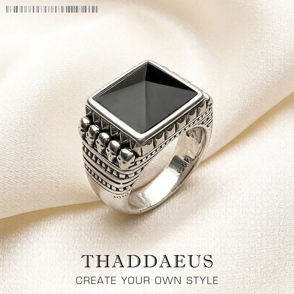 Cocktail-Ring, Ethno-Schädel, Schwarz, europäischer Stil, edler Schmuck für Männer und Frauen, brandneues Geschenk aus 925er Sterlingsilber
