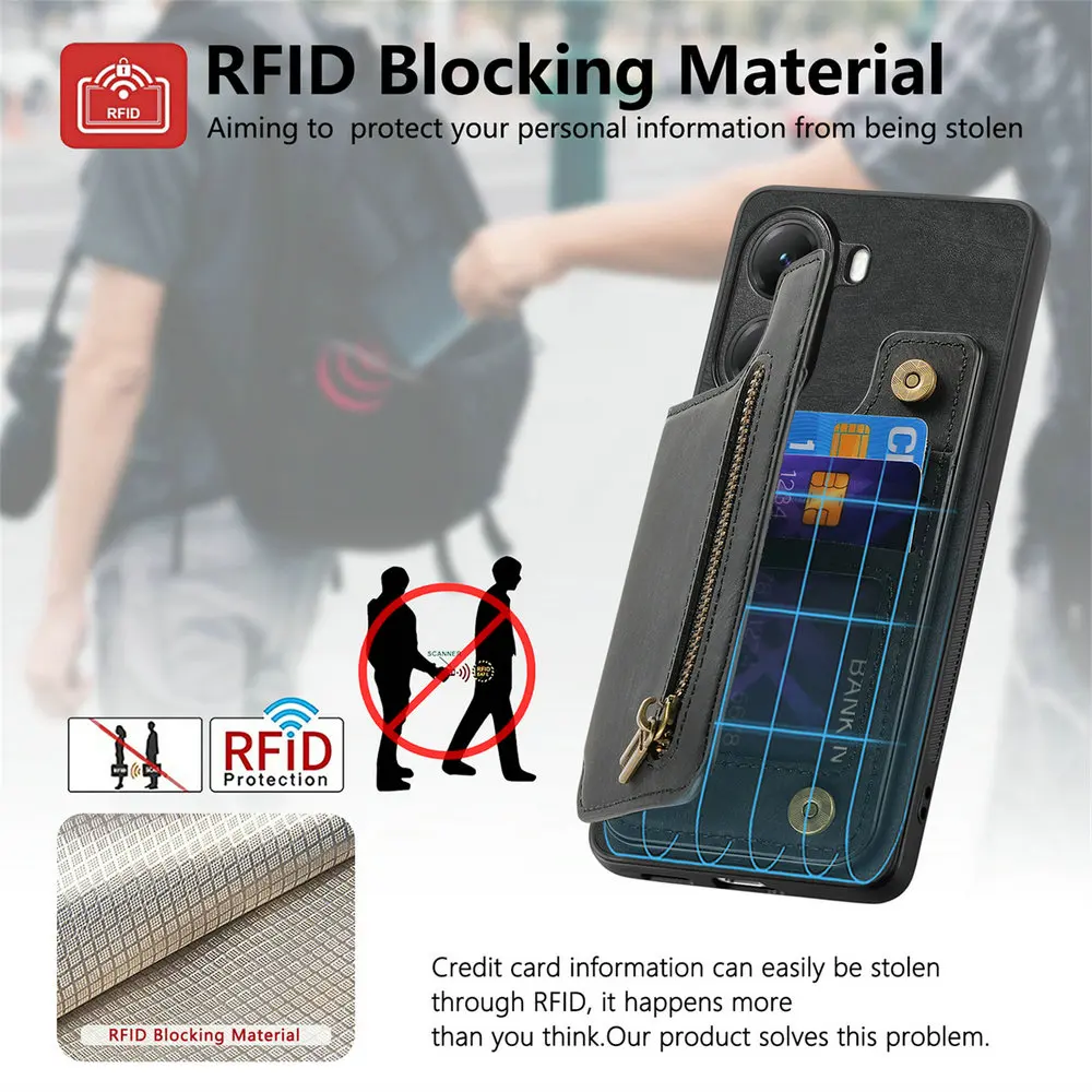 Elegant Zipper Wallet Leather Phone Case with Magnetic Closure