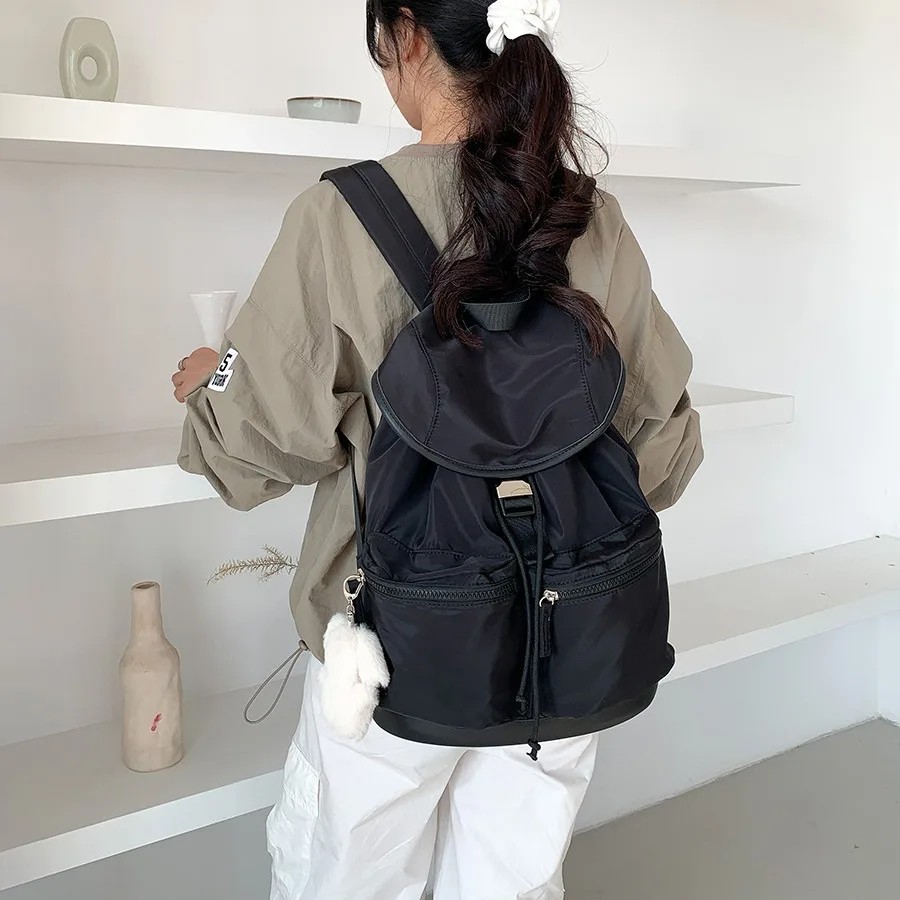 프레피 스타일 플랩 버클 나일론 여성 배낭, 니치 디자인, 대학생 배낭, 여행 통근 소녀 데이팩 