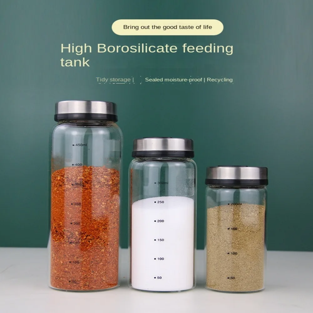 High Borosilicate Glass Seasoning Can Pepper Spice Shaker Kitchen Salt Sesame Solid Condiment Seal Bottle With Rotary Lid