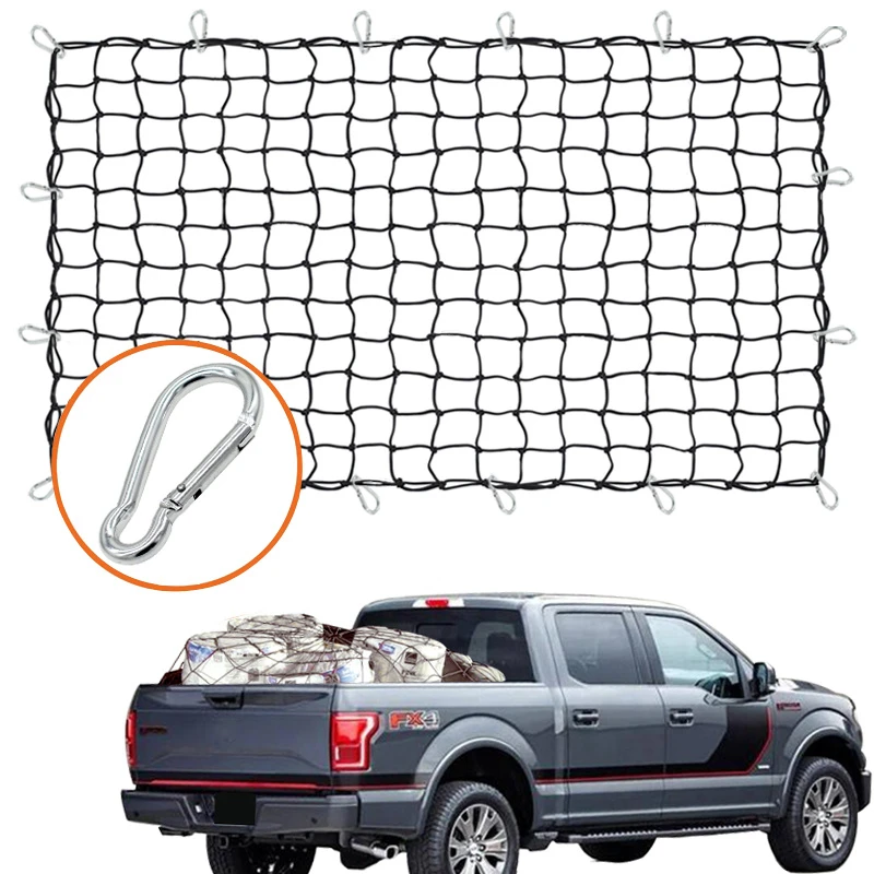 Redes bolsa de almacenamiento carga para camionetas 180x120cm Red de cama servicio pesado con 12 piezas de mosquetones de metal Ganchos Bungee Netting Accesorios para autos|Redes| - AliExpress