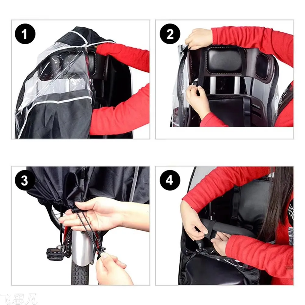 Bicycle Rear Child Seat Rain Cover with Transparence Window Windproof for Rain Snow Protect Children