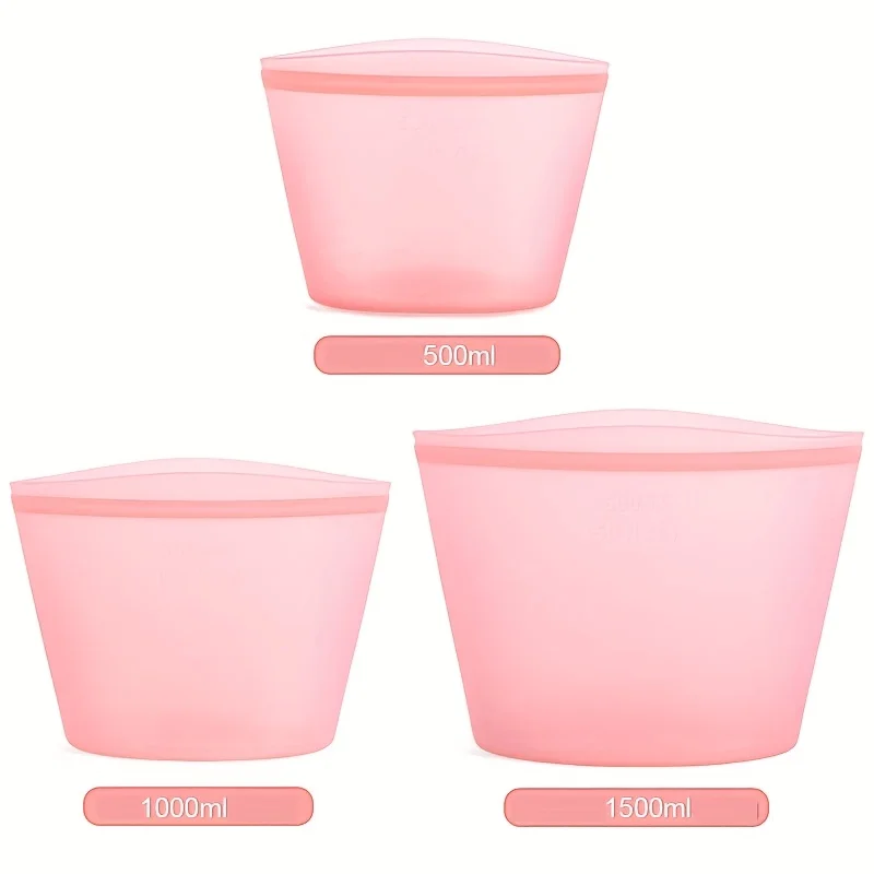 Reusable Silicone Food Storage Bags - Leak-Proof, Preserve Fresh Produce (Set of 3)