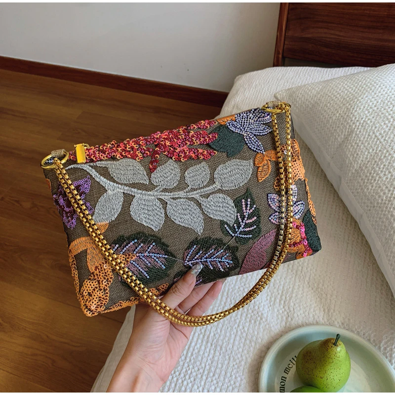 Ethnische Stil Designer Neue Pailletten Damen Clutch Tasche Abendtasche Gestickte Umhängetasche Messenger Bag Sommer Kette Umschlag Tasche – Detail 11