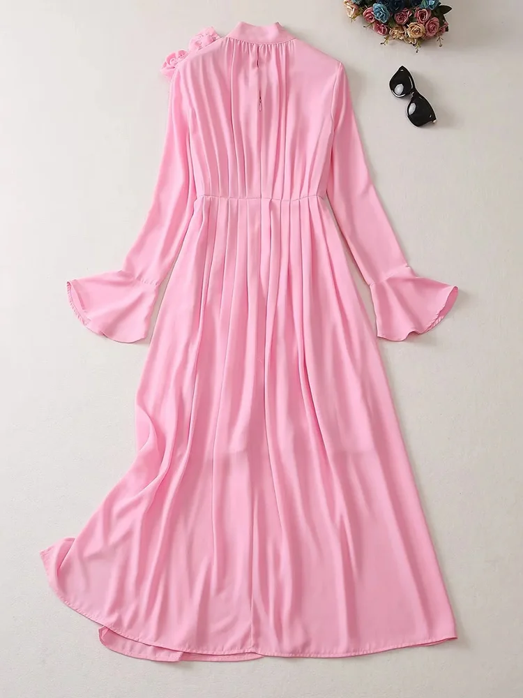 

Женское модельное платье макси, Элегантное Длинное розовое платье с расклешенным рукавом и 3D цветами, осень 2023