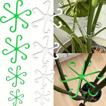 4pcs Climbing Houseplant Stem Supports, Plastic Plant Climbers Stem Holders Reusable Flower Plant Stakes Trellis Stem Hook Growt