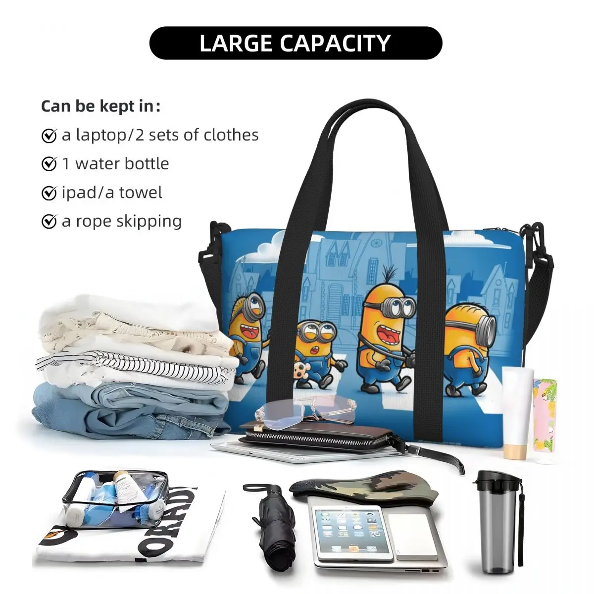 Custom M-Minions Road Beach Tote Bag for Women M-Minions Cartoon Big Compartment Gym Beach Travel Bags 5