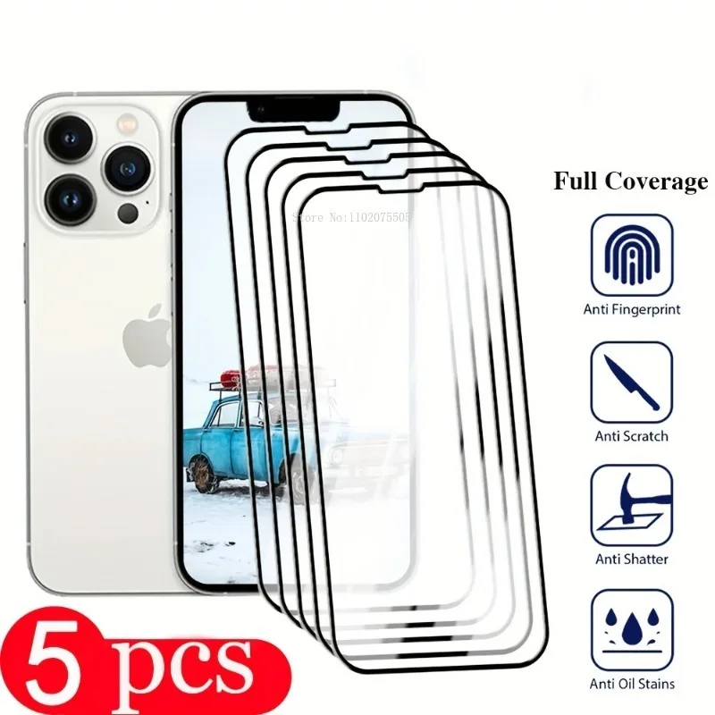

5 шт., Защитное стекло для iPhone 11 Pro 12 13 Mini 14 15 Plus X XR XS MAX 7 8Plus