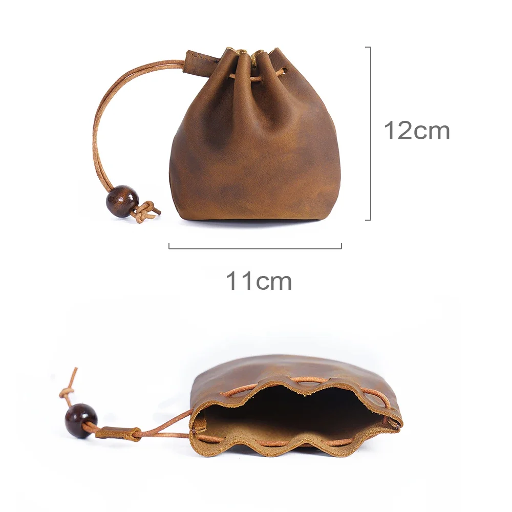 Moterm Original Handmade Genuine Leather Unisex Coin Purse Cow Leather Coins Money Pocket Retro Wallet Drawstring Storage Bag